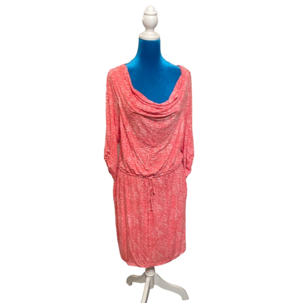 Cynthia Rowley large white and peach dress midi 96% rayon scoop neck
